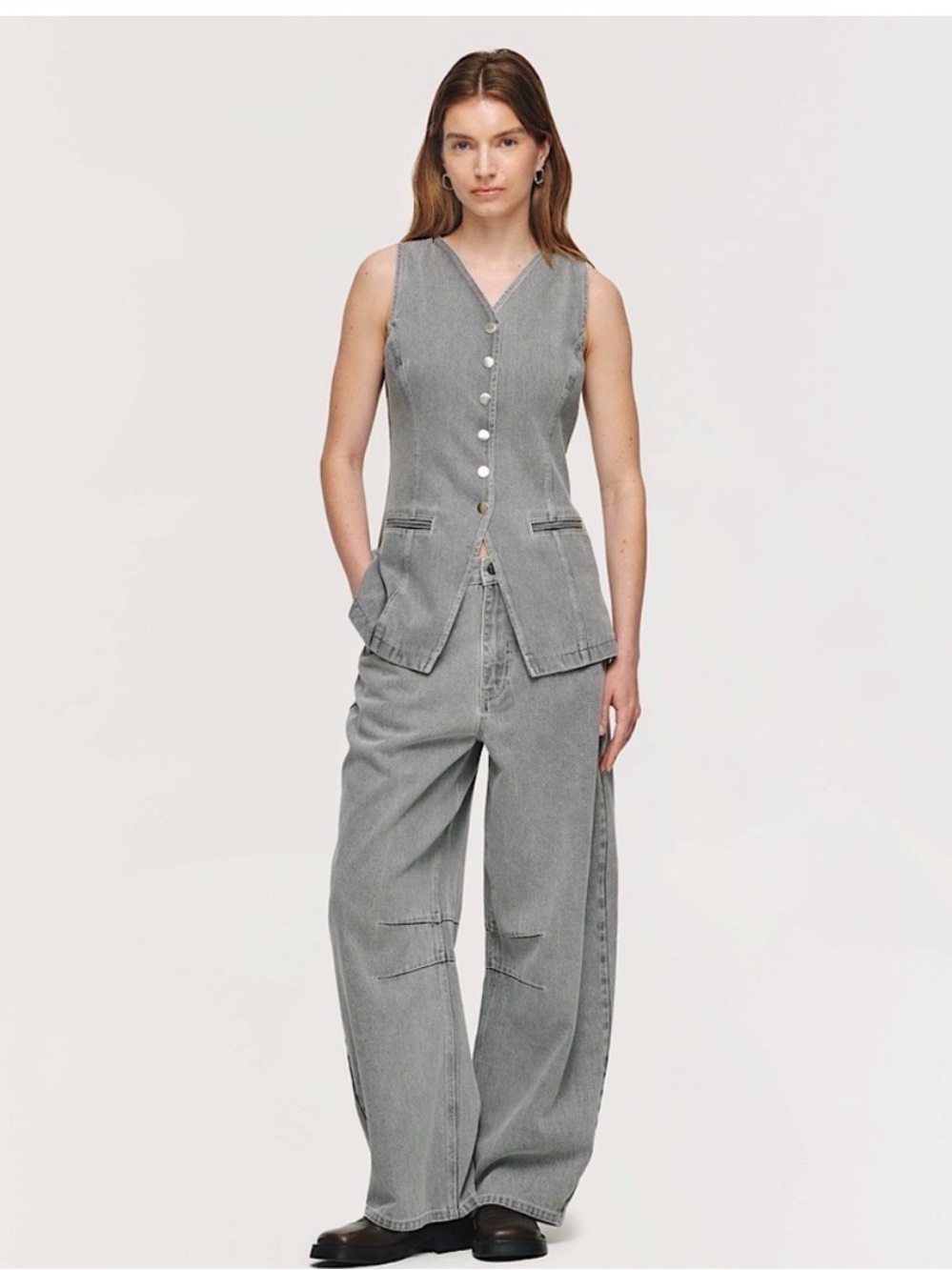 ALIGNE Sleeveless Washed Gray Denim Vest